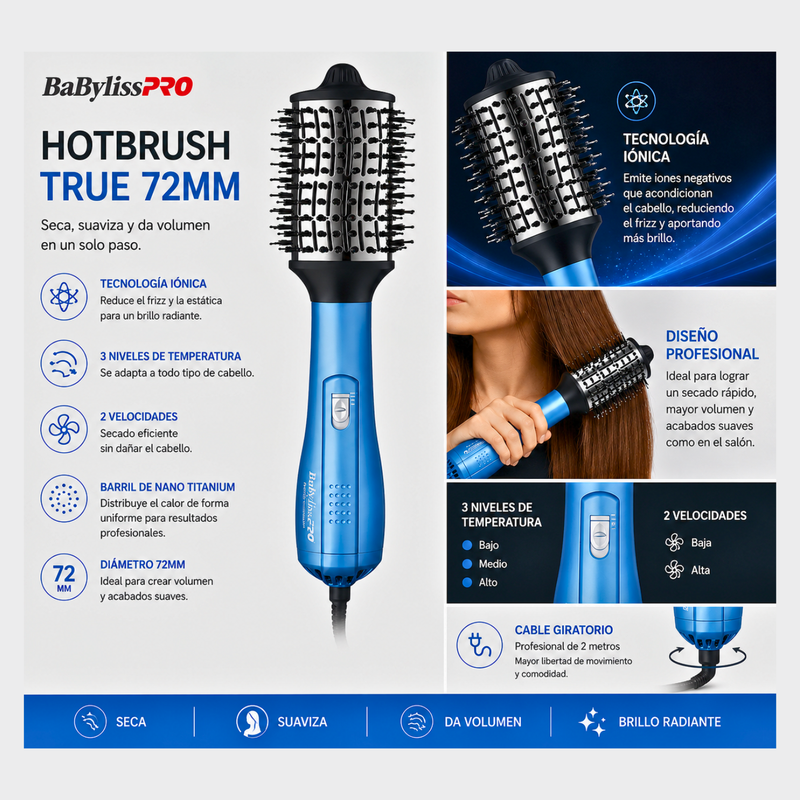 Cepillo Térmico Secador Babyliss Pro Nano Titanium 72mm