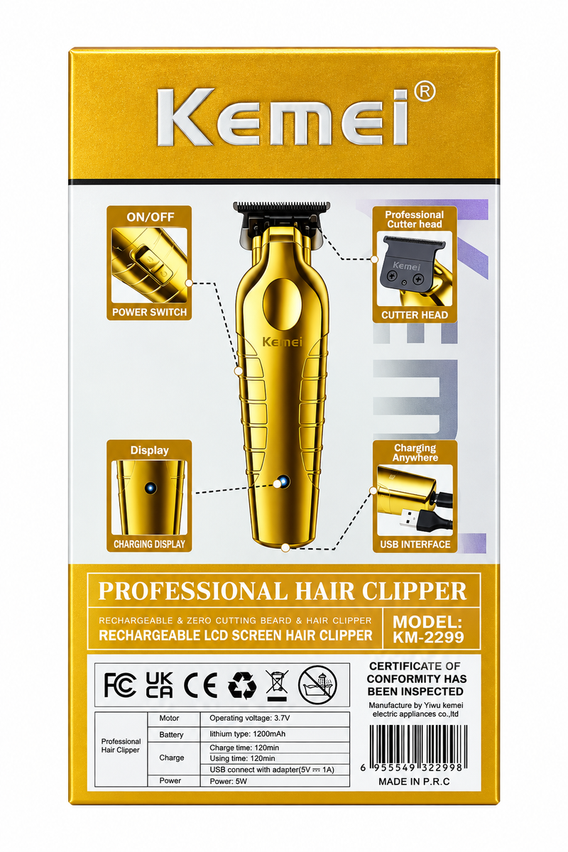 Máquina Trimmer Kemei KM-2299 Dorada para Barbería