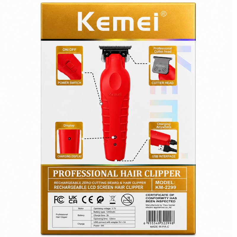 Kemei Trimmer Profesional KM-2299 Rojo Intenso