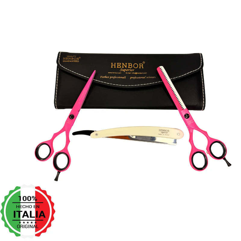 Set Henbor Tijeras Microdentada con Navaja y Estuche