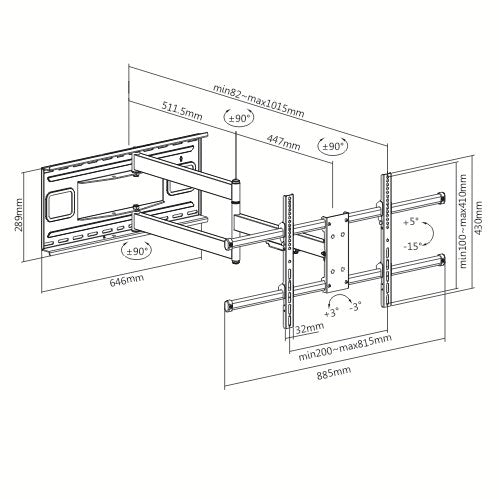 Soporte de tv brazo extralargo Para pantalla de 43"-80" de hasta 50 kg