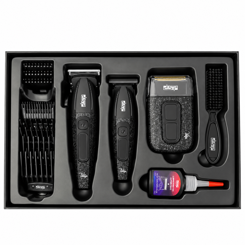 Kit de Barbería DSP 80221 3 en 1 Cortapelo, Patillera y Afeitadora Negro