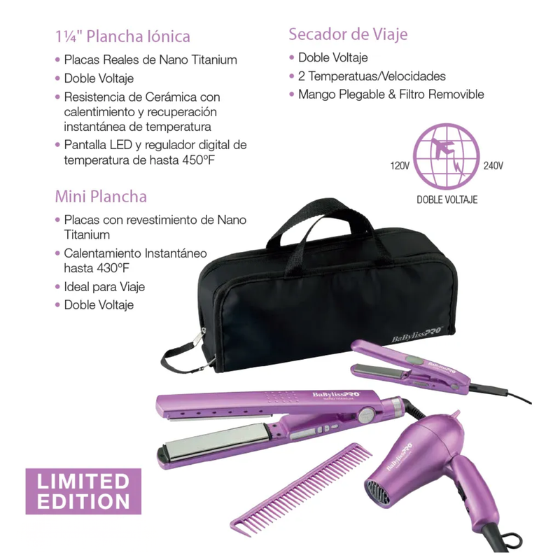 BaBylissPRO Mini Crocus 3 en 1 Plancha, Mini Rizador y Secador