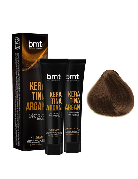 Tintura Permanente Bmt Coloración Keratina Argan 7 Rubio Medio