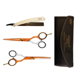 Set Tijeras Henbor Corte y Pulir Blanco Naranja con Porta Navaja Blanco