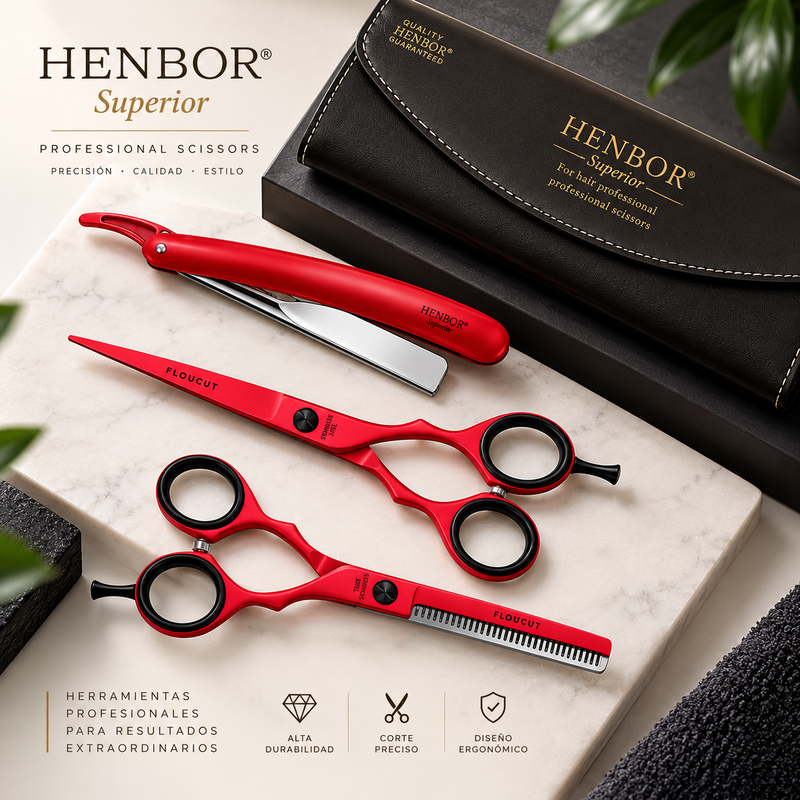 Set Henbor Tijeras Microdentada con Navaja y Estuche