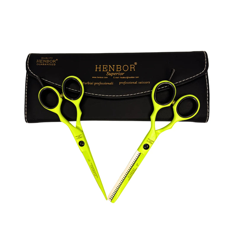 Kit Tijera Henbor Italiana Microdentada Y Esculpidora Neon 6"