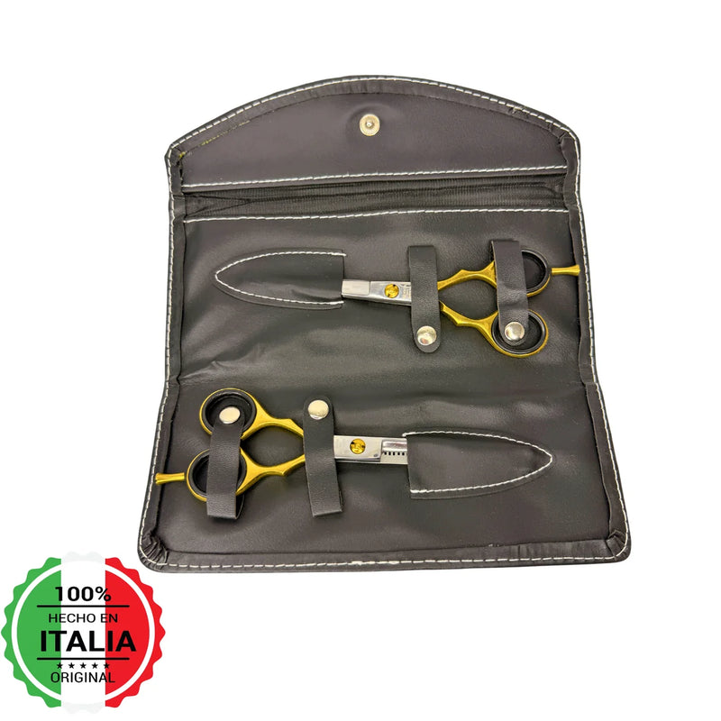 Set Tijera Henbor Italiana Microdentada Y Esculpidora Dorado