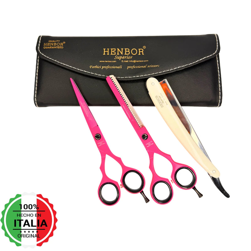 Set Henbor Tijeras Microdentada con Navaja y Estuche
