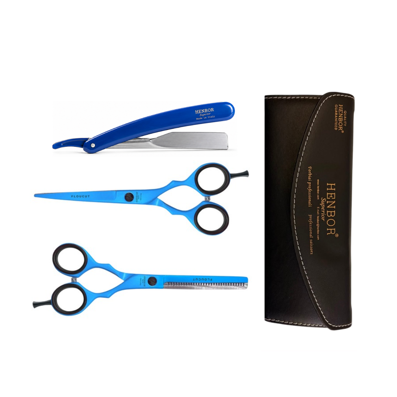 Set Henbor Tijeras Microdentada con Navaja y Estuche