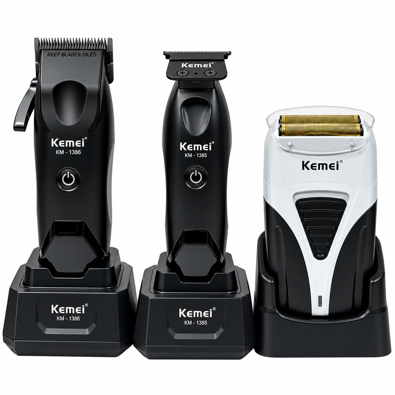 Combo Barbería Kemei S3 KM1386 + KM1385 + Shaver KM3383