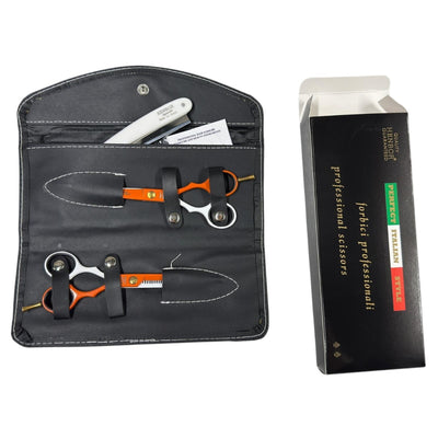 Set Tijeras Henbor Corte y Pulir Blanco Naranja con Porta Navaja Naranja