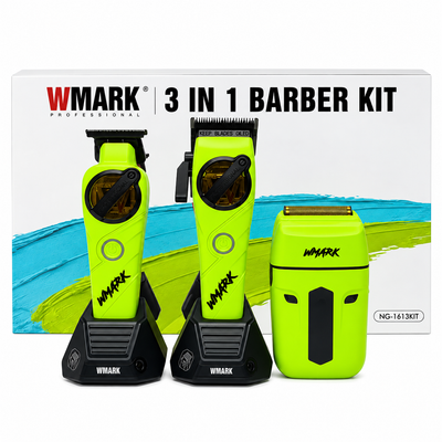 Kit de Barbería WMARK NG-1613 3 en 1 Verde Neón Profesional