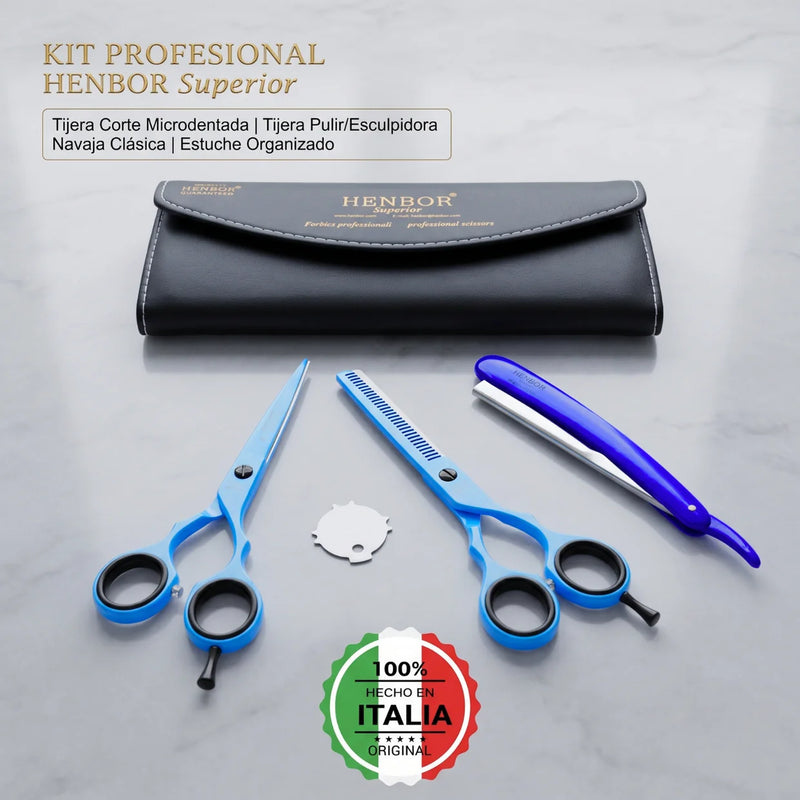 Set Henbor Tijeras Microdentada con Navaja y Estuche