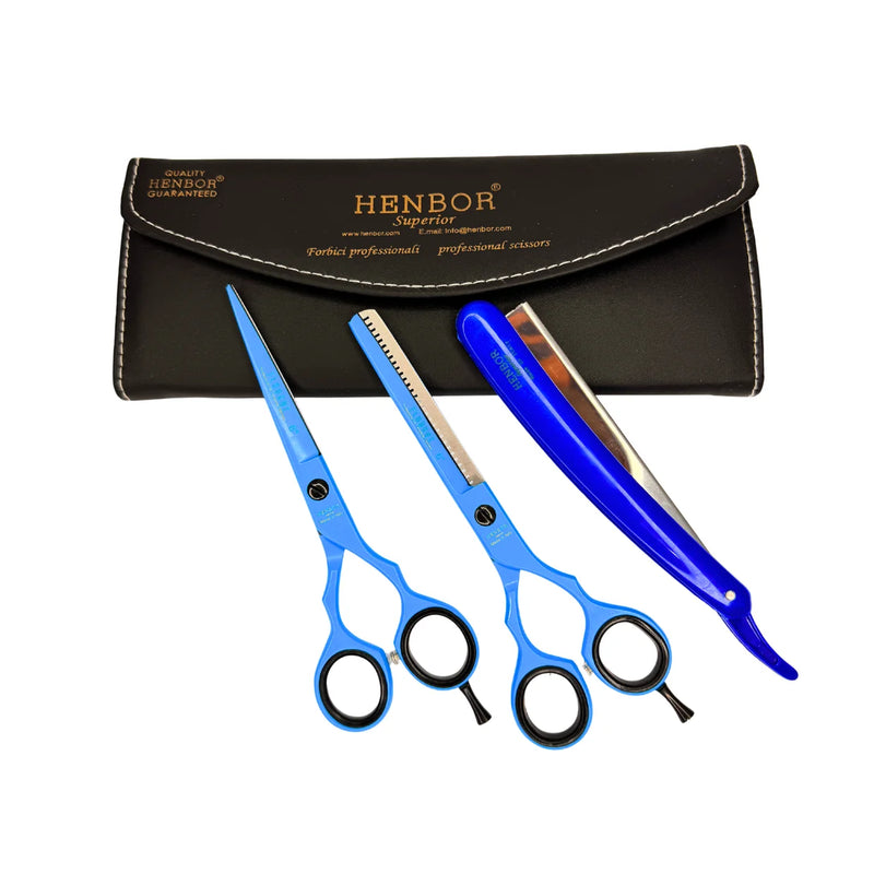Set Henbor Tijeras Microdentada con Navaja y Estuche