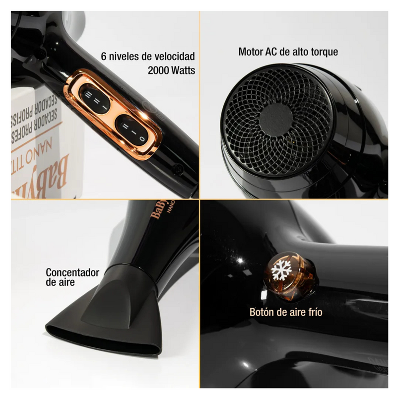 Secador de pelo BaBylissPRO Nano Titanium Gold Black B6176