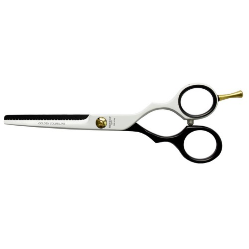 Set Tijeras Henbor Corte y Pulir Blanco Negro con Porta Navaja Negra