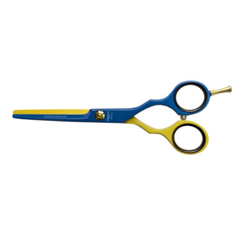 Set Tijeras Henbor Corte y Pulir Azul Verde con Porta Navaja Amarilla