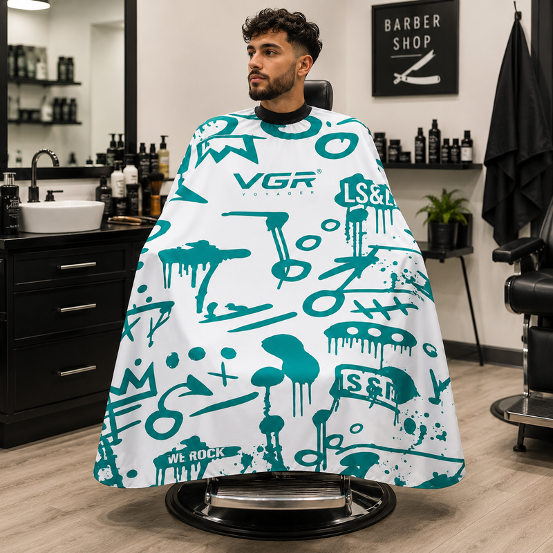 Capa de Barbería VGR Blanca con Cuello de Goma Antipelusa.