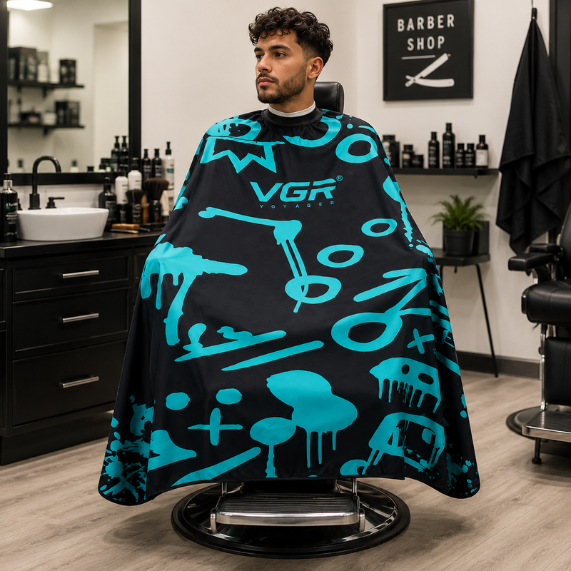 Capa Barbería VGR Negra con Cuello de Goma Ajustable
