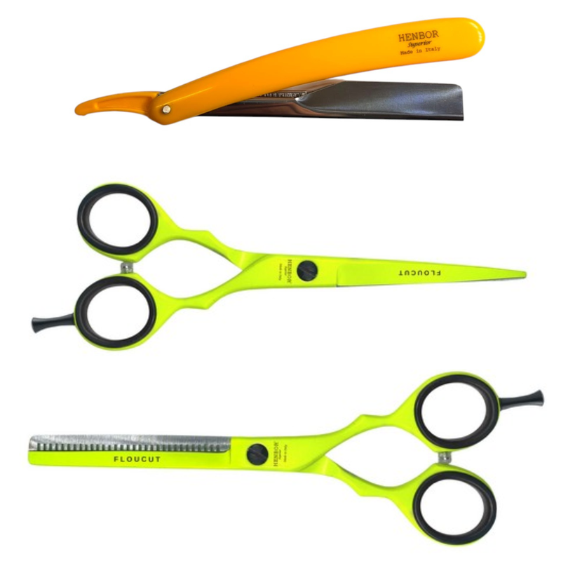 Kit Tijera Henbor Italiana Microdentada Y Esculpidora Neon 6"