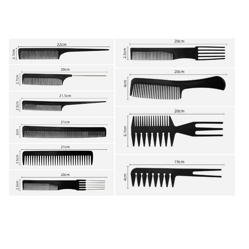 Set de 10 Peines de Peinado Para Peluquería Profesional