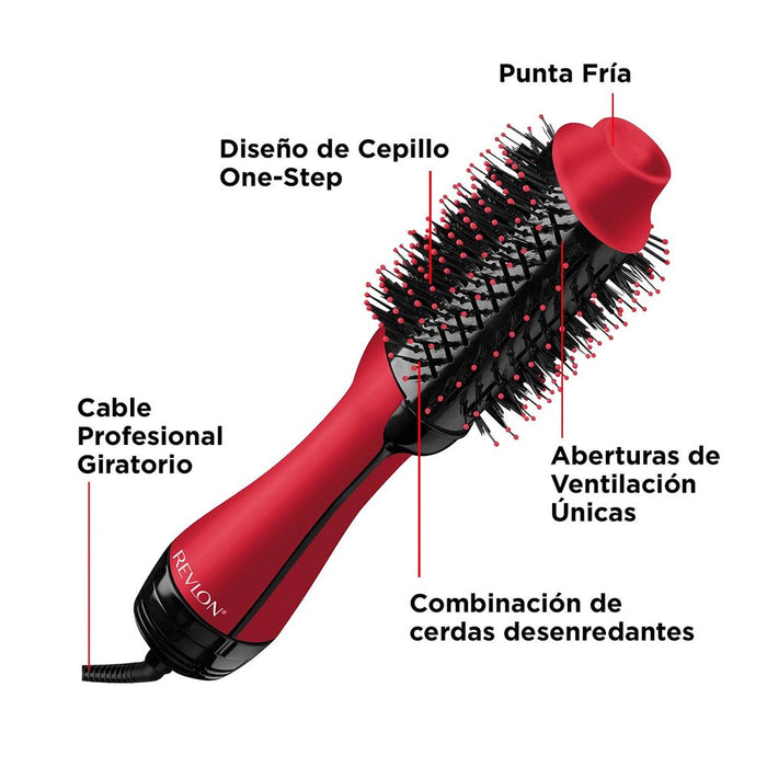 Revlon Cepillo Secador De Pelo Voluminizador Anti Frizz Rojo