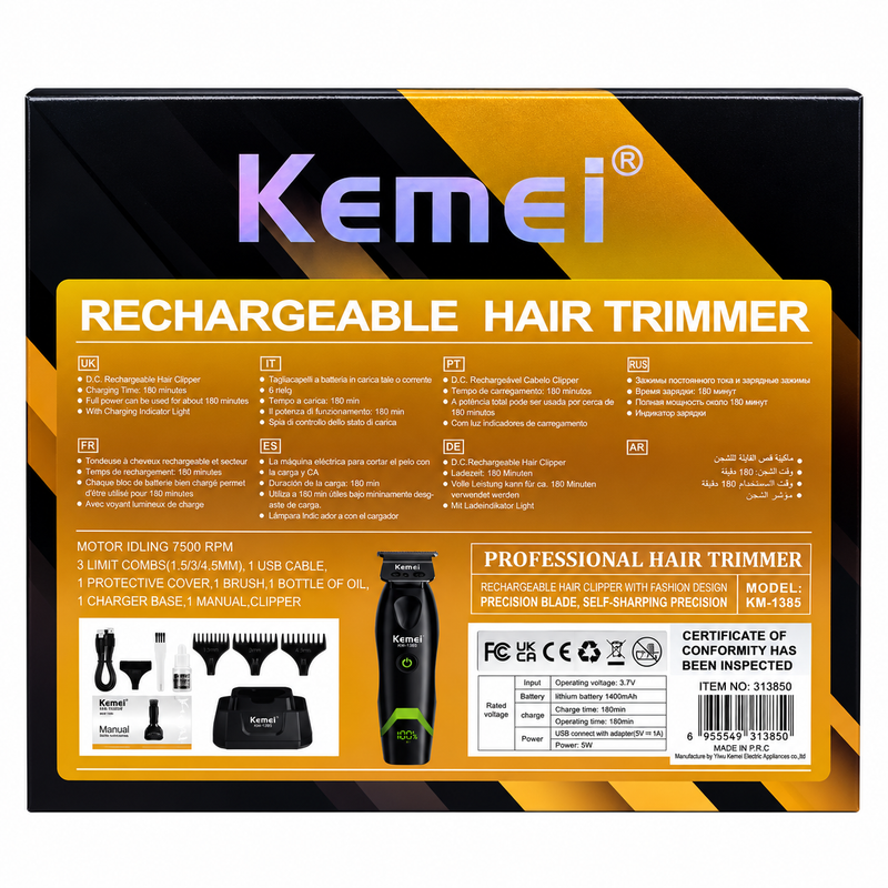 Trimmer Kemei KM-1385 Profesional con Base Magnética