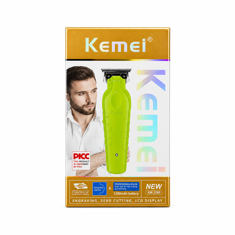 Kemei Trimmer KM-2299 Verde Neón Recargable USB