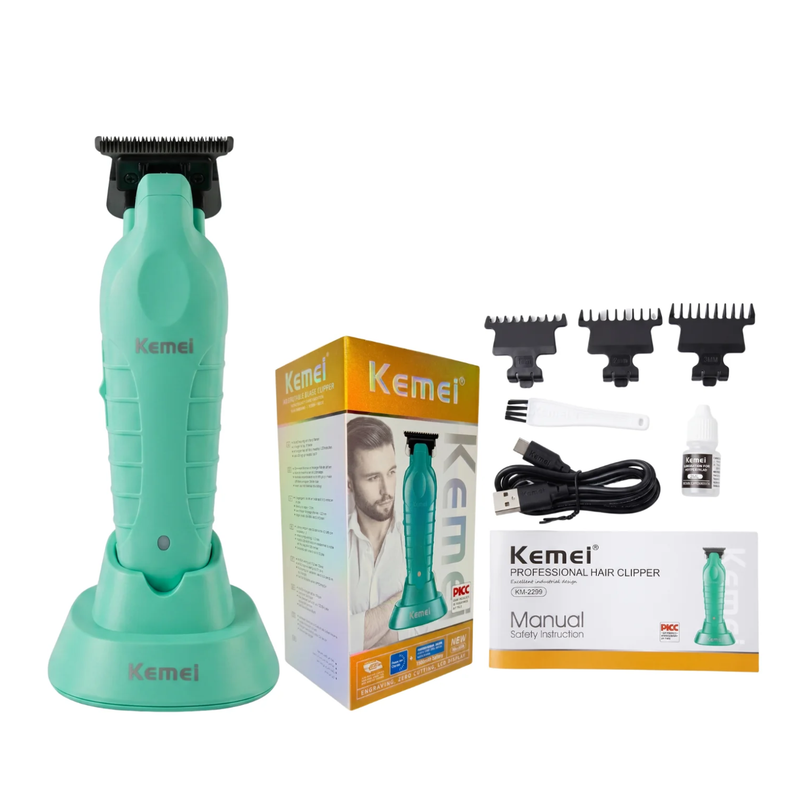 Máquina Patillera Trimmer Kemei 2299 Con Base De Carga Celeste