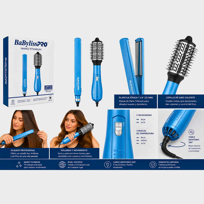 Kit Babyliss Plancha 4091 Cepillo Secador Voluminizador 64mm