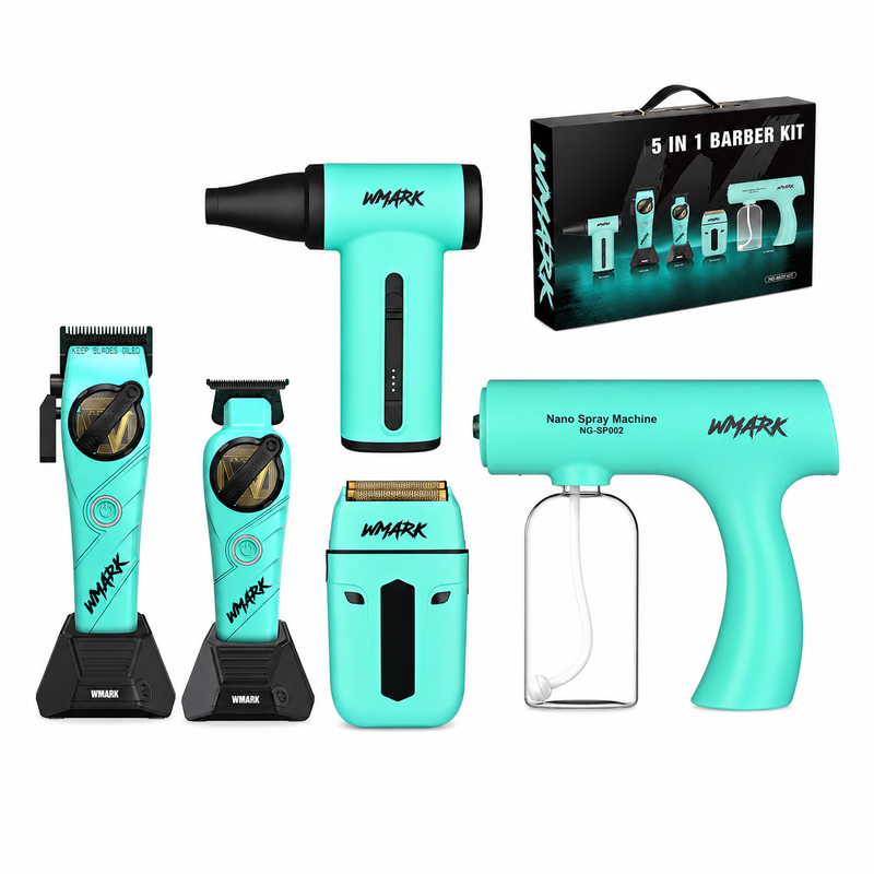WMARK NG-8637KIT Kit Profesional 5 en 1 para Barbero Turquesa