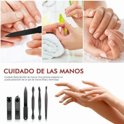 Set Manicura Alicate Pinzas Tijera Corta Uñas 15 Pzs Negro