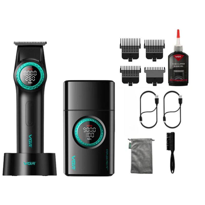Barber Combo VGR Pro Patilera V-977 + Afeitadora V-377 Negro
