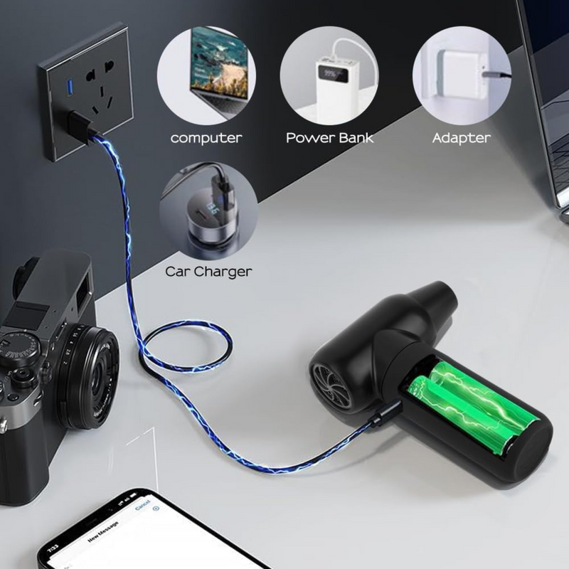 Soplador Eléctrico Inalámbrico 120000RPM con Boquillas Negro