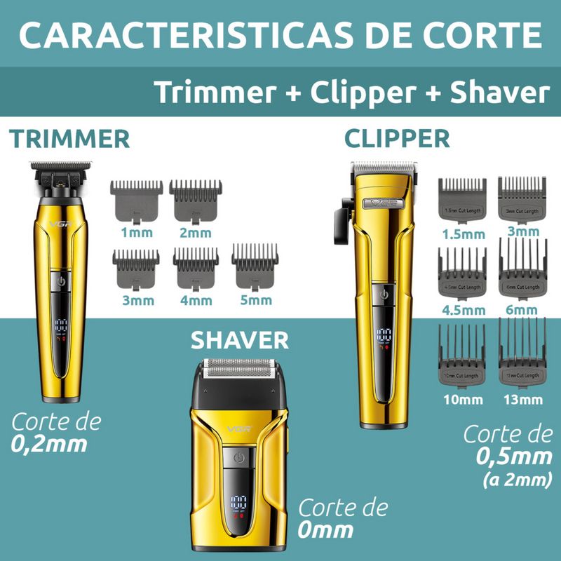 Kit CortadoraPelo Patillera Afeitadora VGR Prof V-694 Dorado