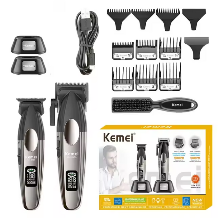 Barber Combo Kemei Cortadora y Patillera con Base 9000 RPM