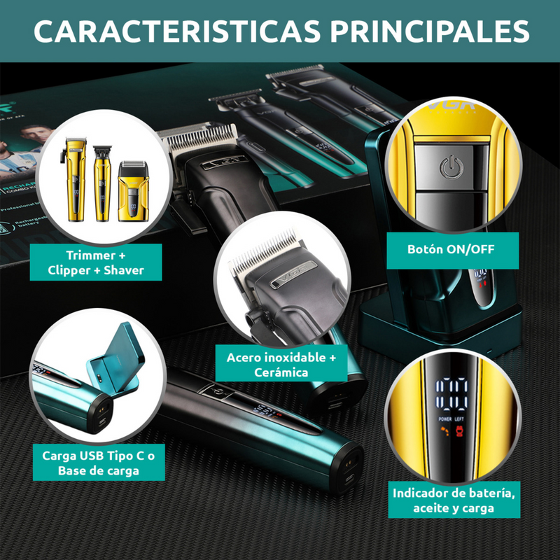 Kit CortadoraPelo Patillera Afeitadora VGR Prof V-694 Dorado