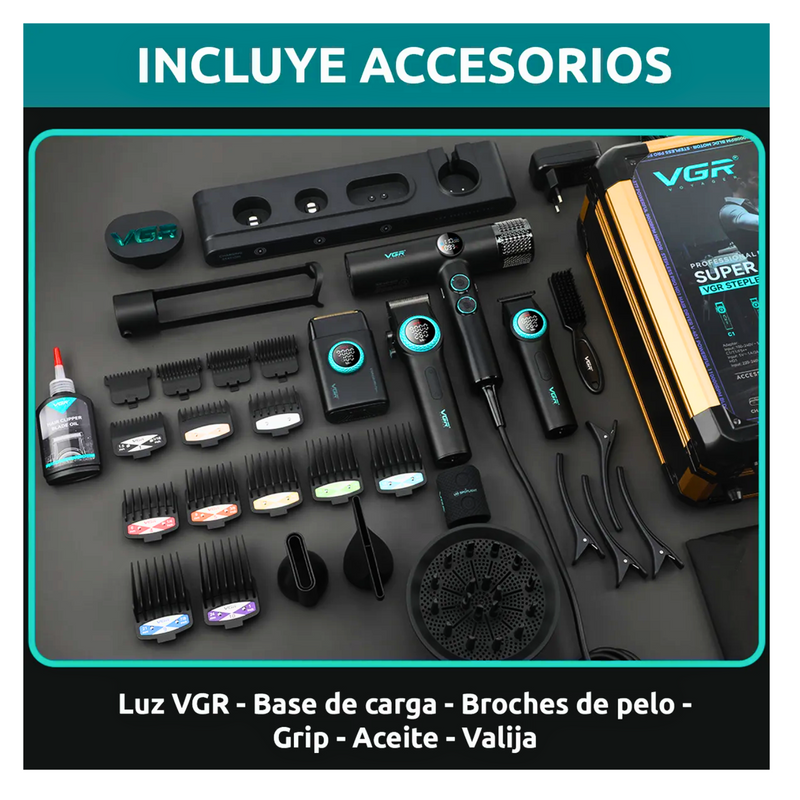 Barber Combo VGR Cortapelo, Patillera, Afeitadora y Secador
