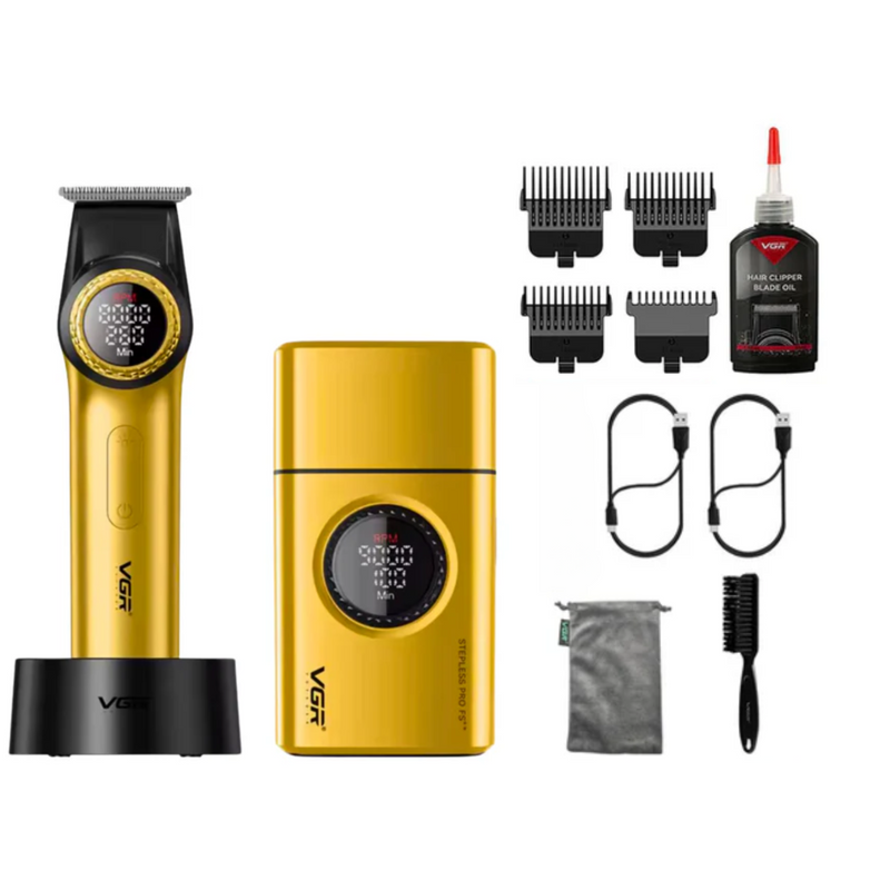Barber Combo VGR Pro Patilera V-977 + Afeitadora V-377 Dorado