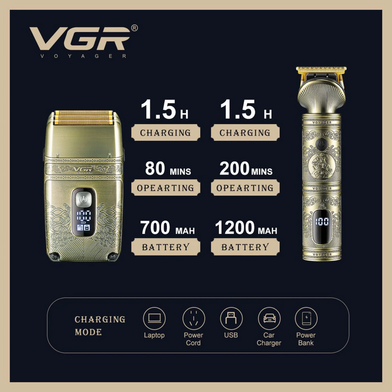 Combo VGR Máquina Patillera y Afeitadora Inalámbrica  V-649