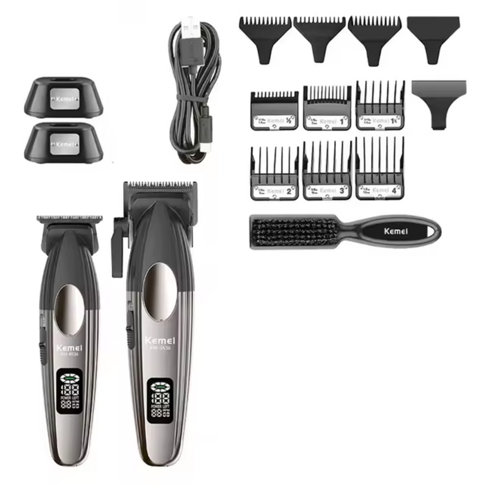 Barber Combo Kemei Cortadora y Patillera con Base 9000 RPM