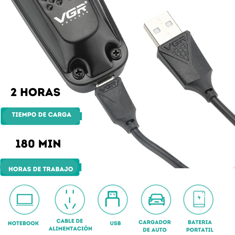 Máquina Patillera Profesional Recargable VGR V-972 Led Usb