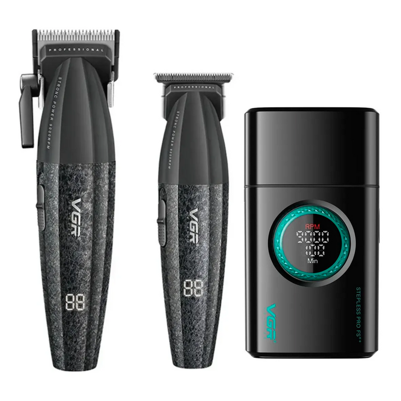 Barber Combo VGR V640 Cortapelo,Patillera y Afeitadora Negro
