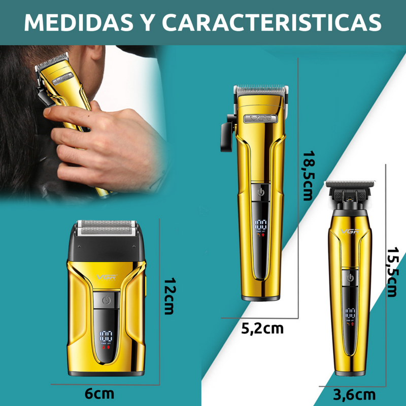 Kit CortadoraPelo Patillera Afeitadora VGR Prof V-694 Dorado