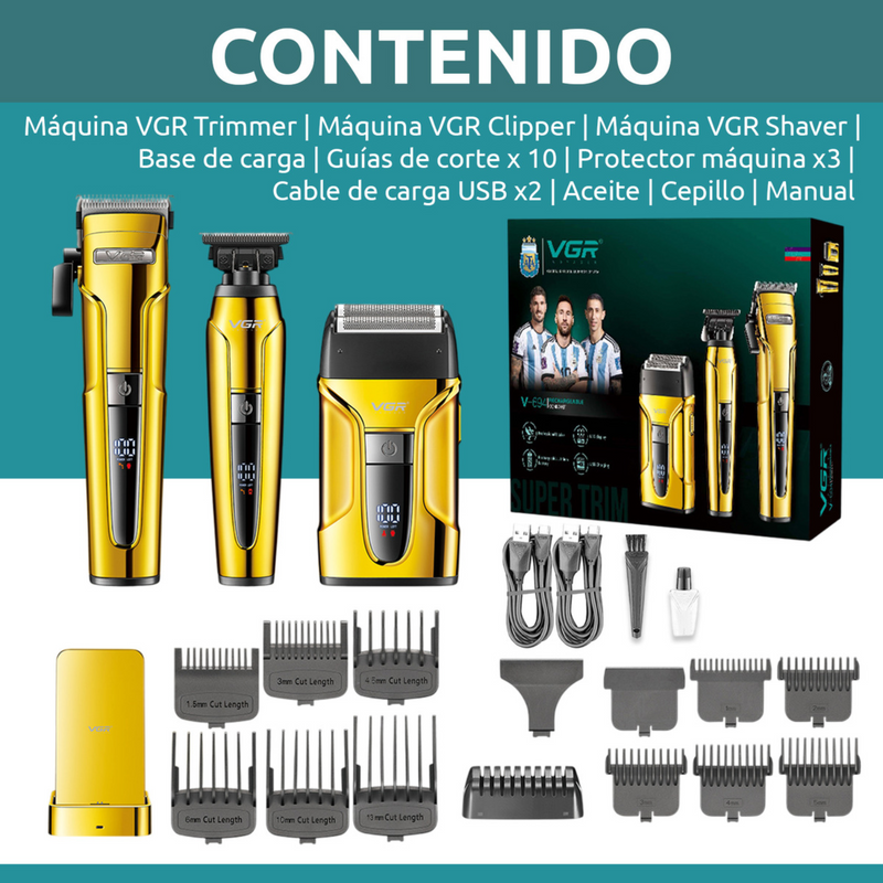 Kit CortadoraPelo Patillera Afeitadora VGR Prof V-694 Dorado