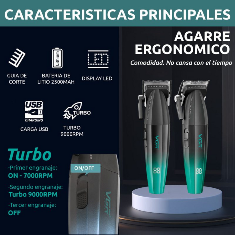Máquina Cortapelo VGR003 Clipper Profesional Verde 9000RPM
