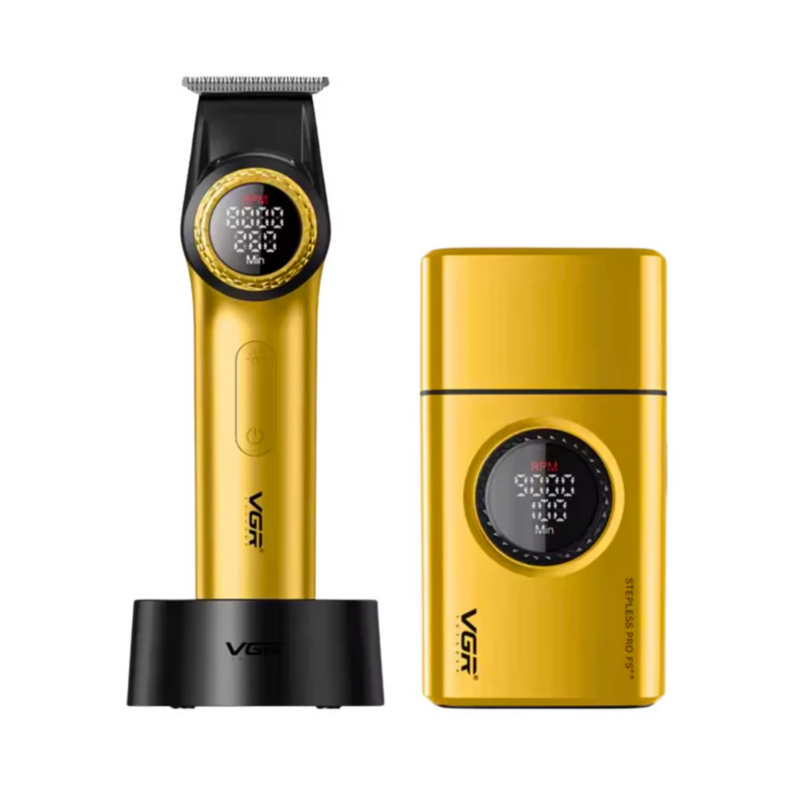 Barber Combo VGR Pro Patilera V-977 + Afeitadora V-377 Dorado