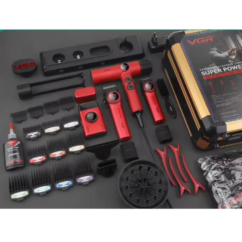 Kit Premium Barbería Maletín Clipper Trimmer Shaver Secador V-001