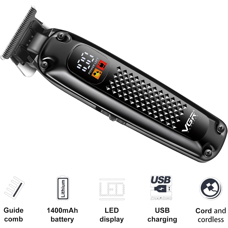 Máquina Patillera Profesional Recargable VGR V-972 Led Usb